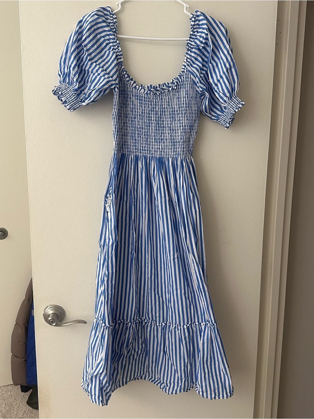 Hill House Blue & White Striped Louisa Puff Sleeve Dress